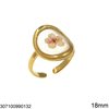 Stainless Steel Ring with Natural Flower in Transparent Enamel 18-28mm