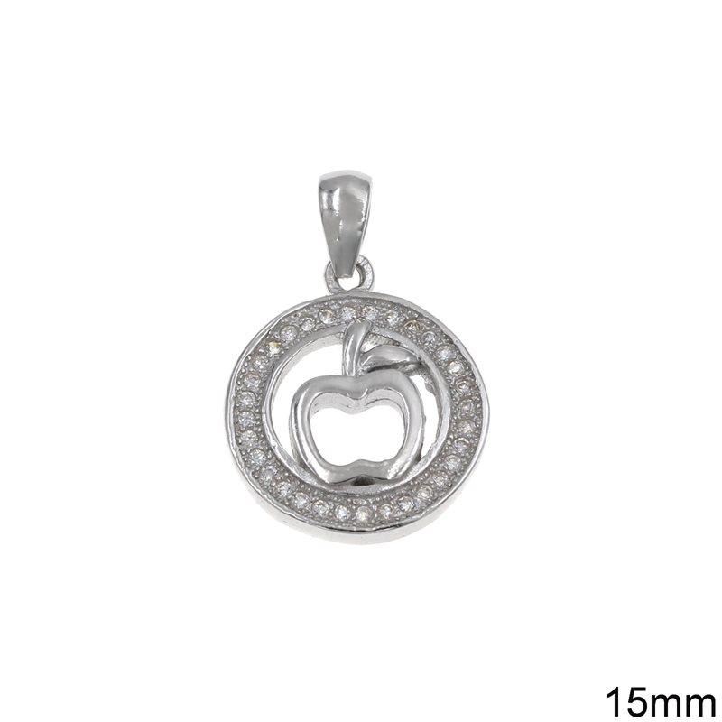 Silver 925 Pendant Circle with Zircon and Apple 15mm