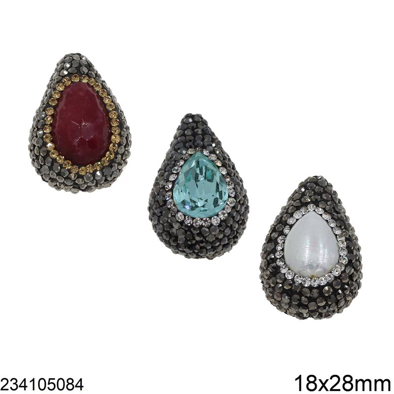 Marcasite Peashape Beads with Semi Precious Stone 18x28mm