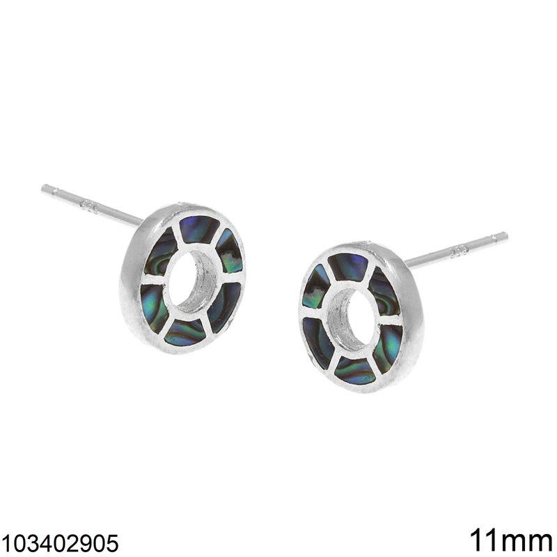 Silver 925  Earrings Circle with Abalone Shell 11mm
