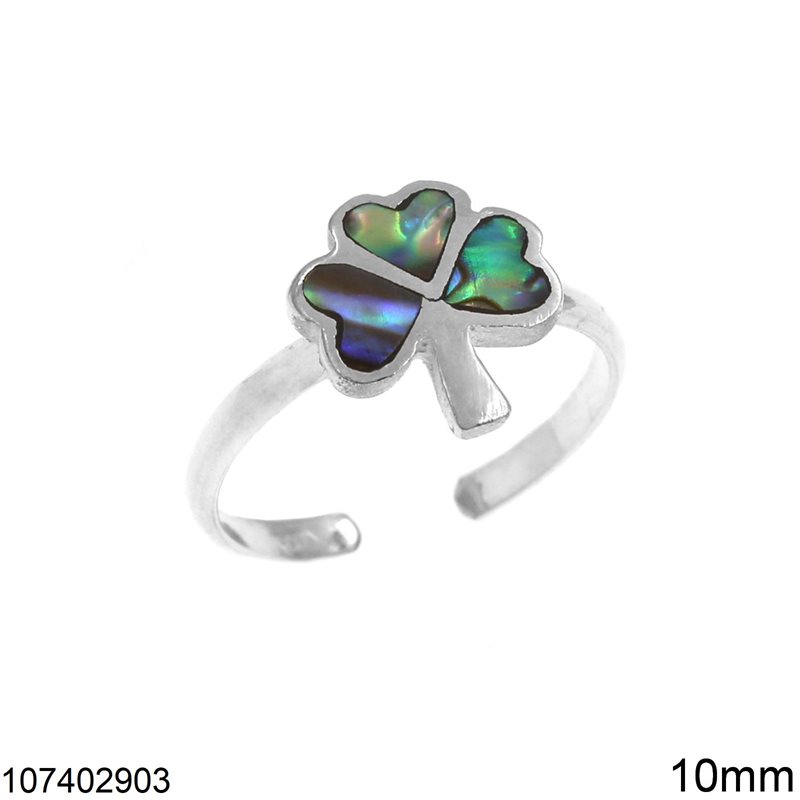 Silver 925 Ring 4 Leaf Clover with Abalone Shell 10mm