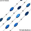 Stainless Steel Link Chain with Glass Faceted Flat Oval Bead 10.5x5.8mm
