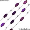 Stainless Steel Link Chain with Glass Faceted Flat Oval Bead 10.5x5.8mm