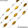 Stainless Steel Link Chain with Glass Faceted Flat Oval Bead 10.5x5.8mm