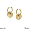 Stainless Steel Hoop Earrings with Oval Evil Eye 15mm