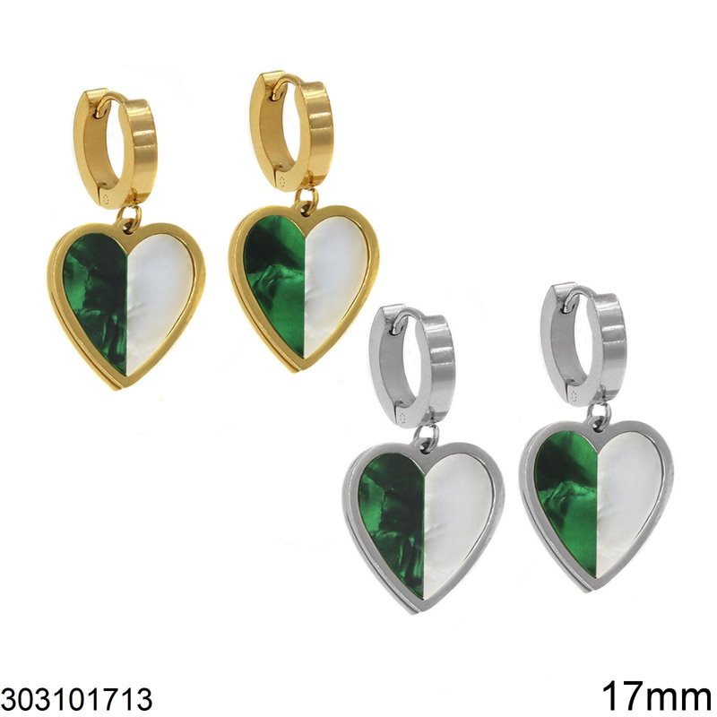 Σκουλαρίκια Ατσάλινα Κρίκος με Κρεμαστή Καρδιά από Ημιπολύτιμες Πέτρες 17mm