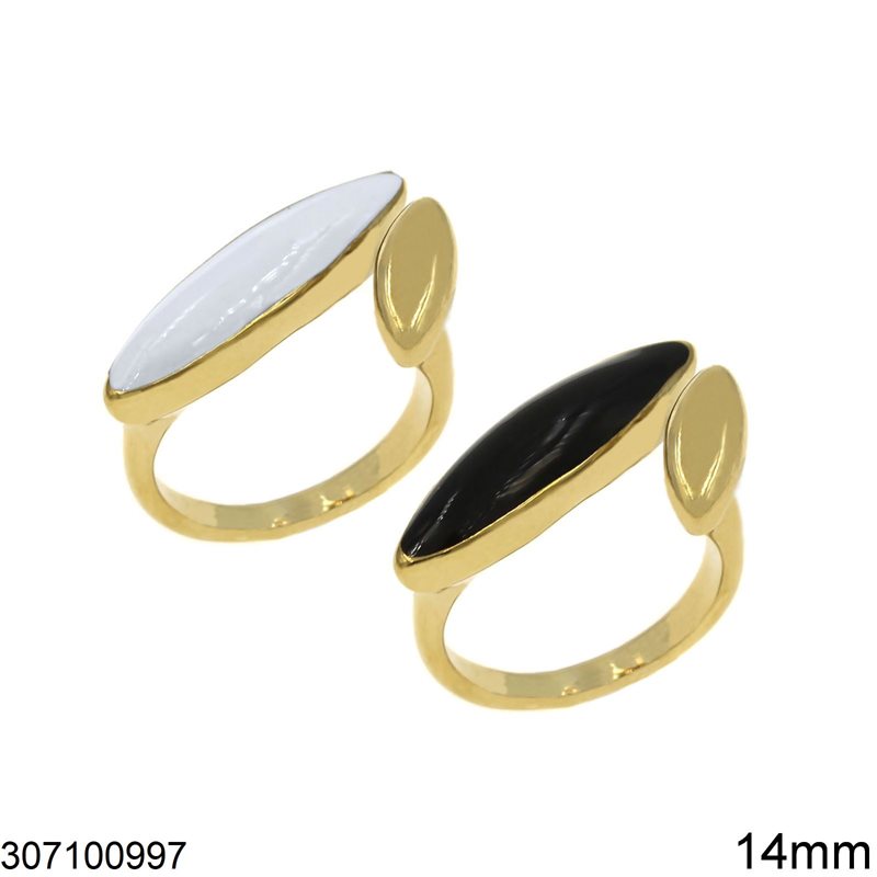 Stainless Steel Ring Navette Shape with Enamel 14mm