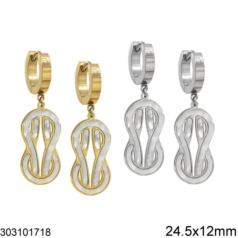 Stainless Steel Hoop Earrings Hanging Knot Shape Part with Shell 24.5x12mm