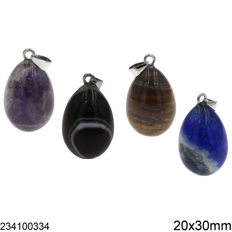 Egg Pendant with Semi Precious Stones 20x30mm