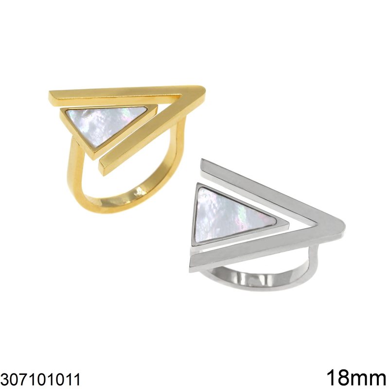 Stainless Steel Ring Triangle with Shell 18mm