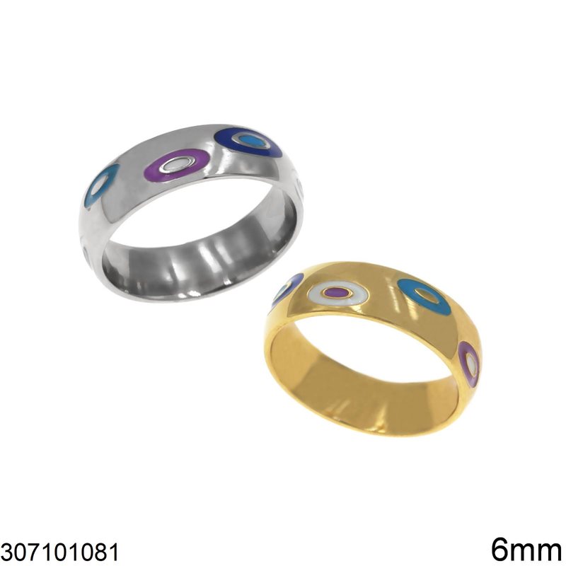 Δαχτυλίδι Ατσάλινο Βέρα με Μάτια Σμάλτο 6mm