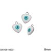 Stainless Steel Heart Evil Eye Pendant with Enamel 11x9mm
