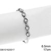Stainless Steel Herringbone Chain Bracelet with Oval Stones 6.5mm