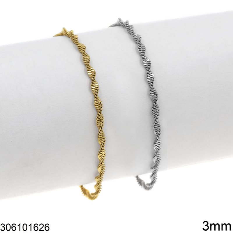 Stainless Steel Twisted Herringbone Chain Bracelet 3mm