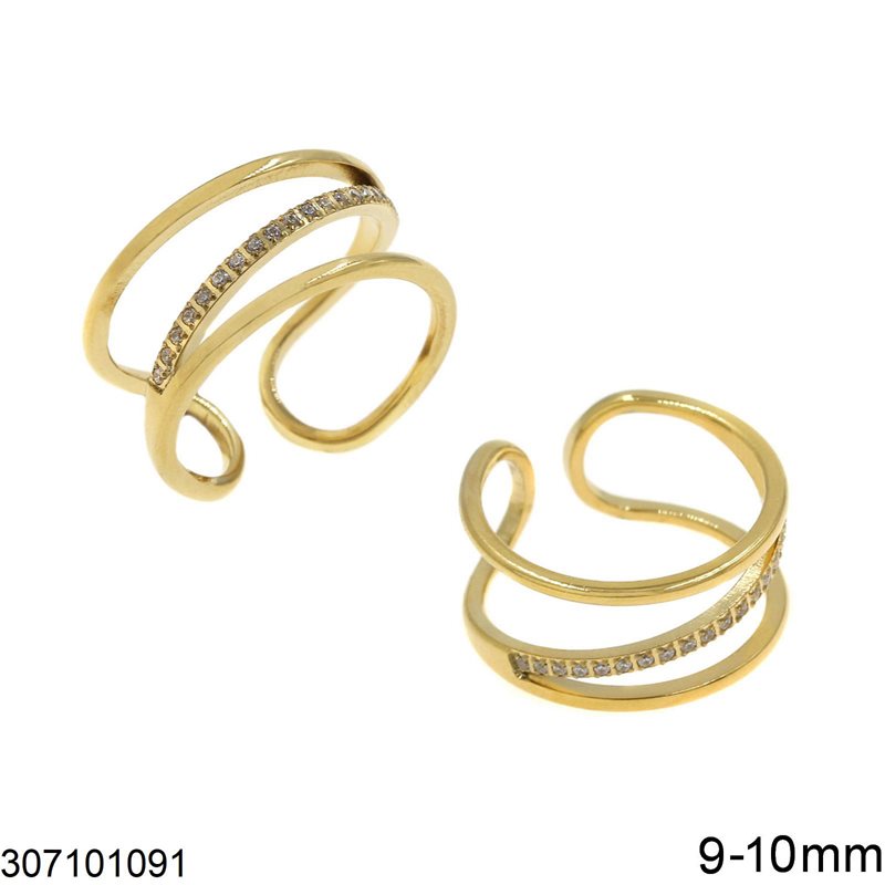 Δαχτυλίδι Ατσάλινο 2σειρο με Διαγώνια Μπάρα Ζιργκόν Ανοιχτό 9-10mm