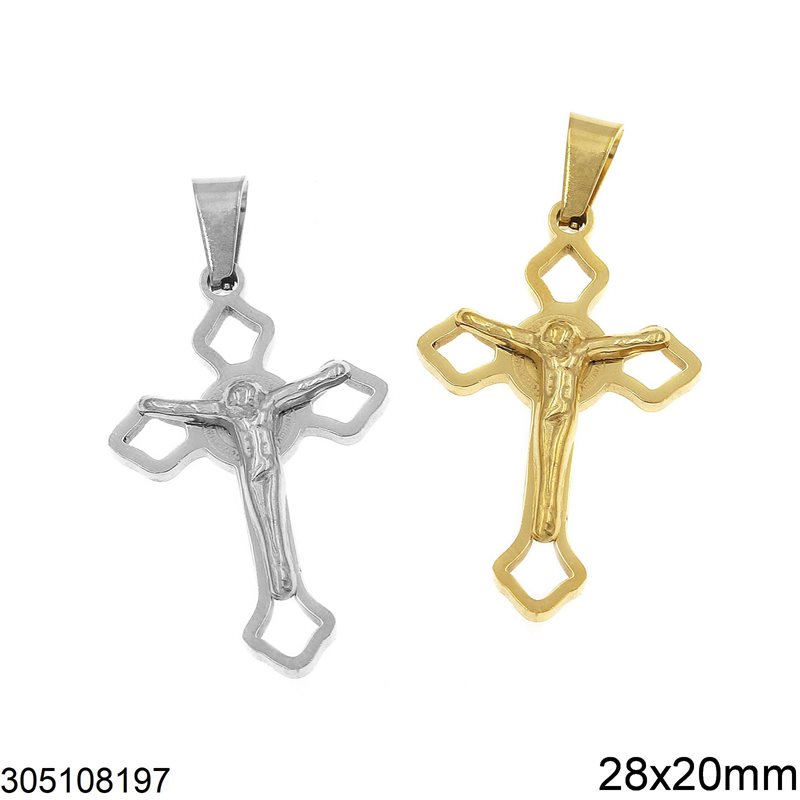 Stainless Steel Pendant Cross with Jesus 28x20mm