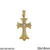 Stainless Steel Pendant Cross with Stones 30x18mm