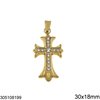 Stainless Steel Pendant Cross with Stones 30x18mm