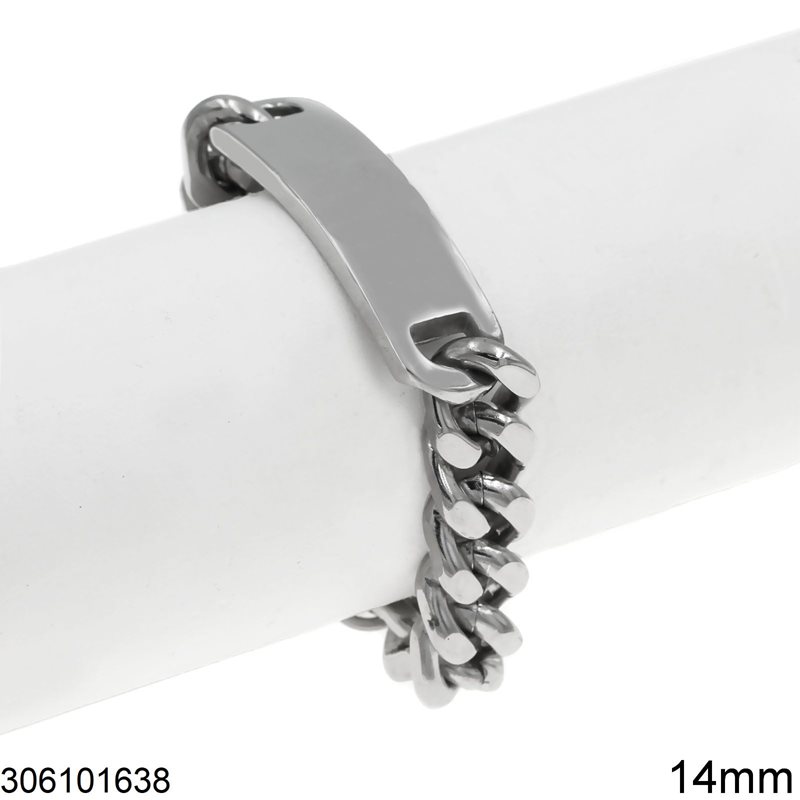 Stainless Steel Diamond Cut Gourmette Chain Bracelet with Tag 14x60mm