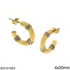 Stainless Steel Stud Earrings Hoop with Rhinestones 4x20mm, Gold