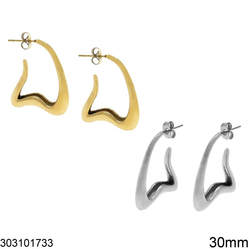 Stainless Steel Stud Earrings Irregular Shape 30mm