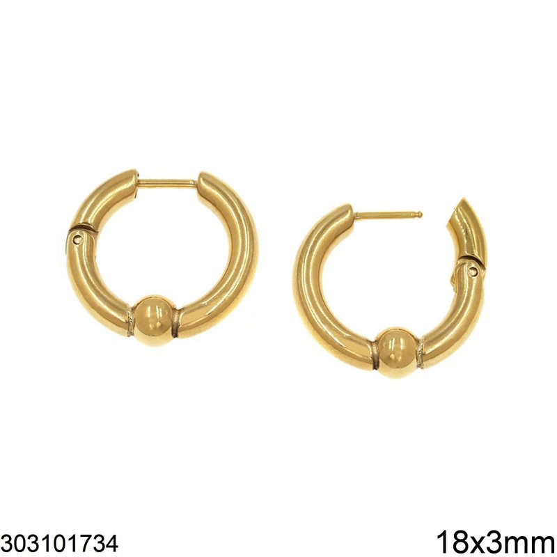 Stainless Steel Hoop Earrings with Ball 18x3mm