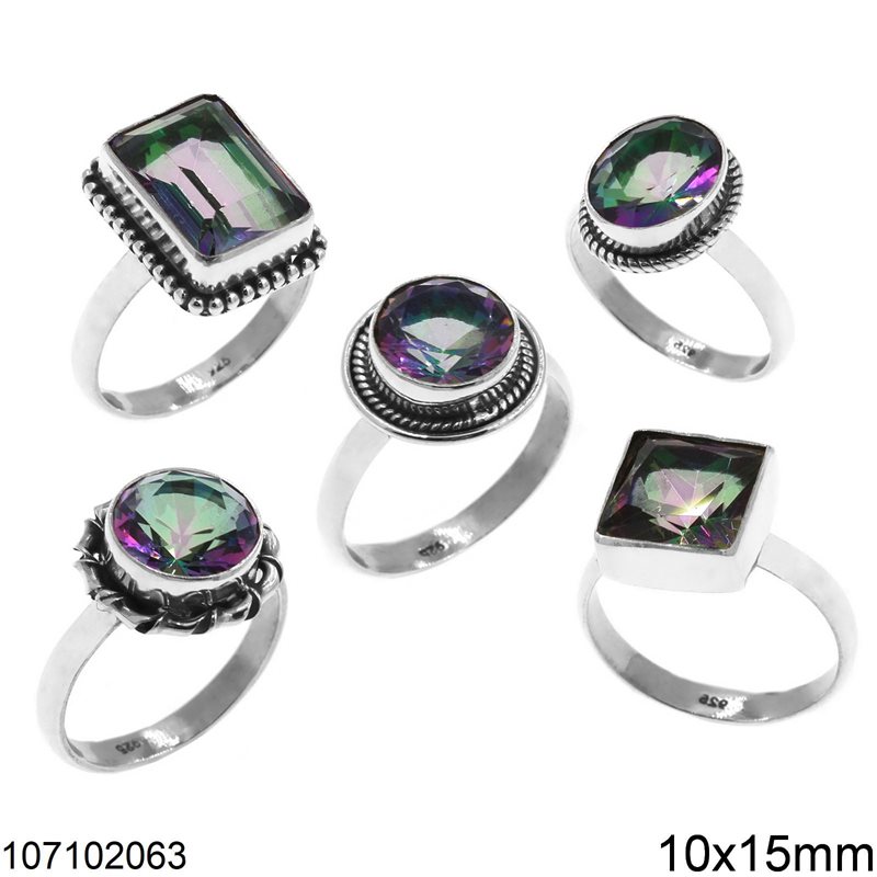 Silver 925 Ring with Semi Precious Stones 10mm