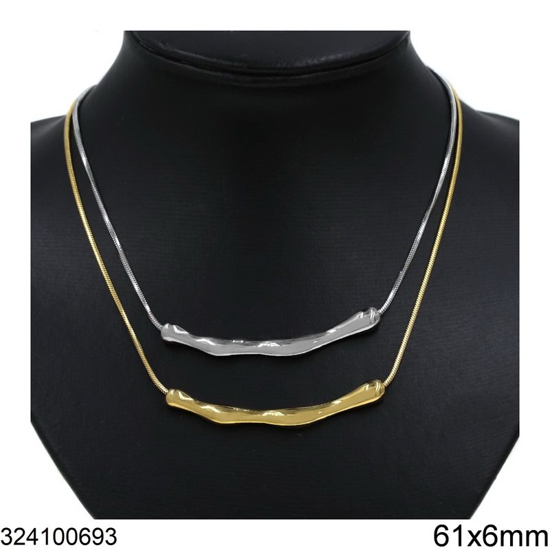 Stainless Steel Snake Chain Necklace with Irregular Shape Bar 61x6mm