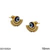 Stainless Steel Stud Earrings Evil Eye with Lacy 16mm, Gold