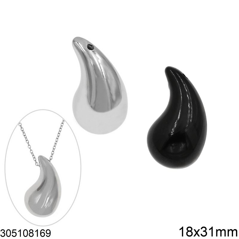 Stainless Steel Curved Pearshape Pendant 18x31mm