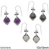 Silver 925 Hook Earrings with Round Semi Precious Stones 12x15mm