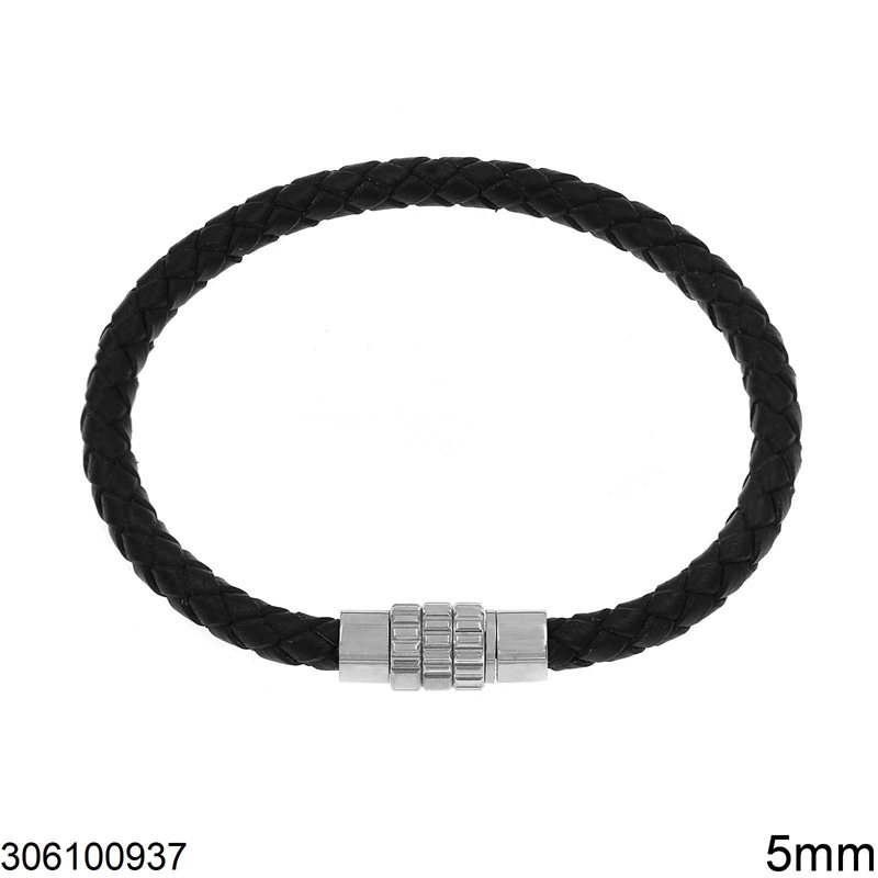 Stainless Steel Bracelet Imitation Leather Braided Cord 5mm