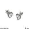 Silver 925 Earrings Rosette Heart with Zircon 9mm