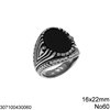 Stainless Steel Male Ring with Oval Onyx with Design 16x22mm