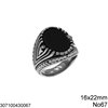 Stainless Steel Male Ring with Oval Onyx with Design 16x22mm