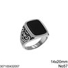 Stainless Steel Male Ring with Rectangular Onyx Stone and Design 14x20mm