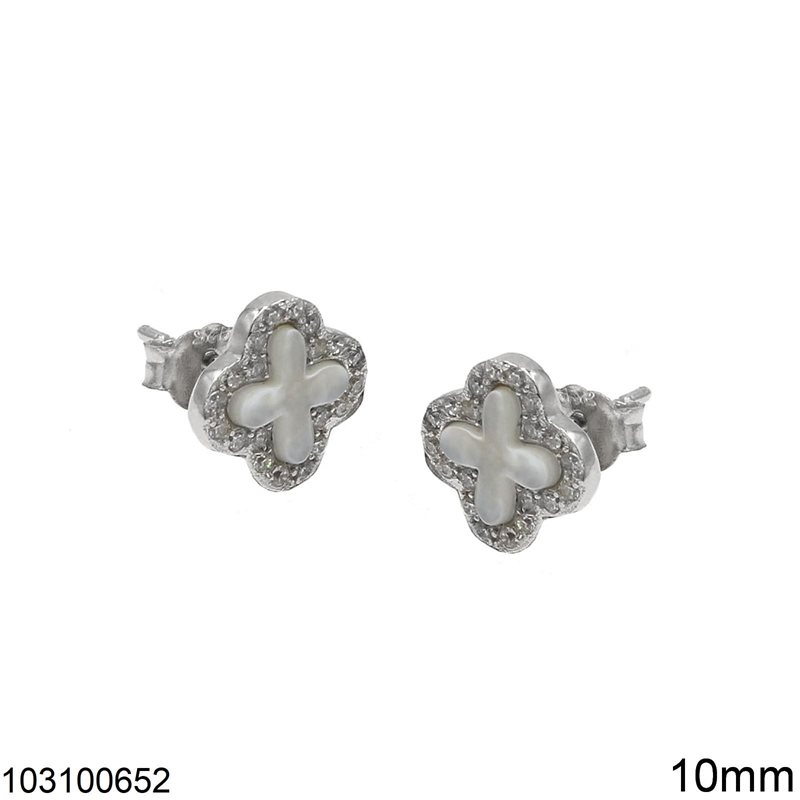 Silver 925 Stud Earrings Cross with Outline Zircon 10mm
