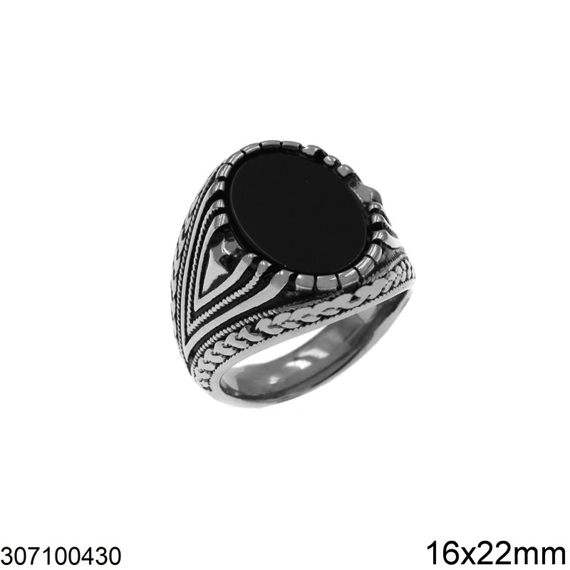 Δαχτυλίδι Ατσάλινο Ανδρικό με Οβάλ Όνυχας με Διάφορα Σχέδια 16x22mm