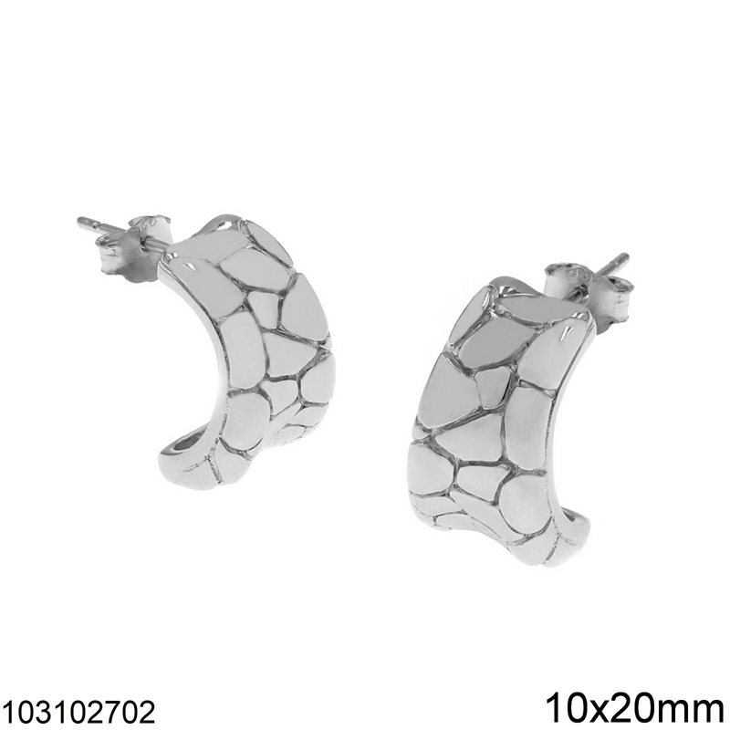 Σκουλαρίκια Ασημένια 925 Καρφάκι με Σχέδιο Μωσαικό 10x20mm
