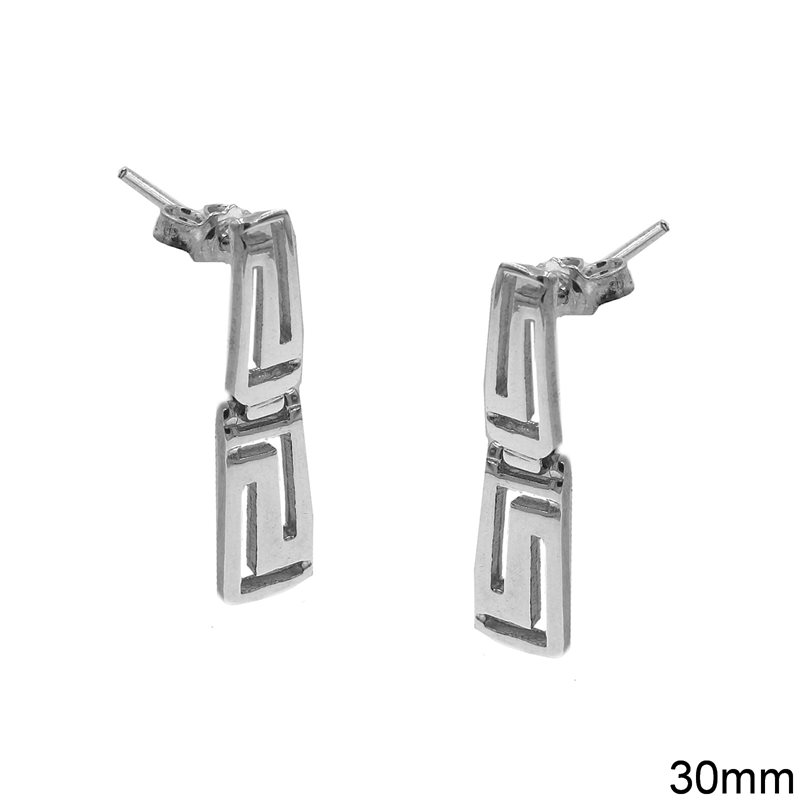 Silver 925 Stud Earrings with Meander 30mm