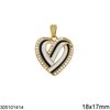 Brass Pendant Heart with Rhinestones and Enamel 18x17mm, Gold plated NF