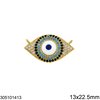 Brass Spacer for Necklace Evil Eye with Rhinestones and Enamel 13x22.5mm, Gold plated NF