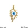 Brass Pendant Evil Eye with Rhinestones and Enamel 30x17mm, Gold plated NF
