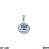 Silver 925 Round Pendant with Stones and Opal 6mm, Rhodium Plated