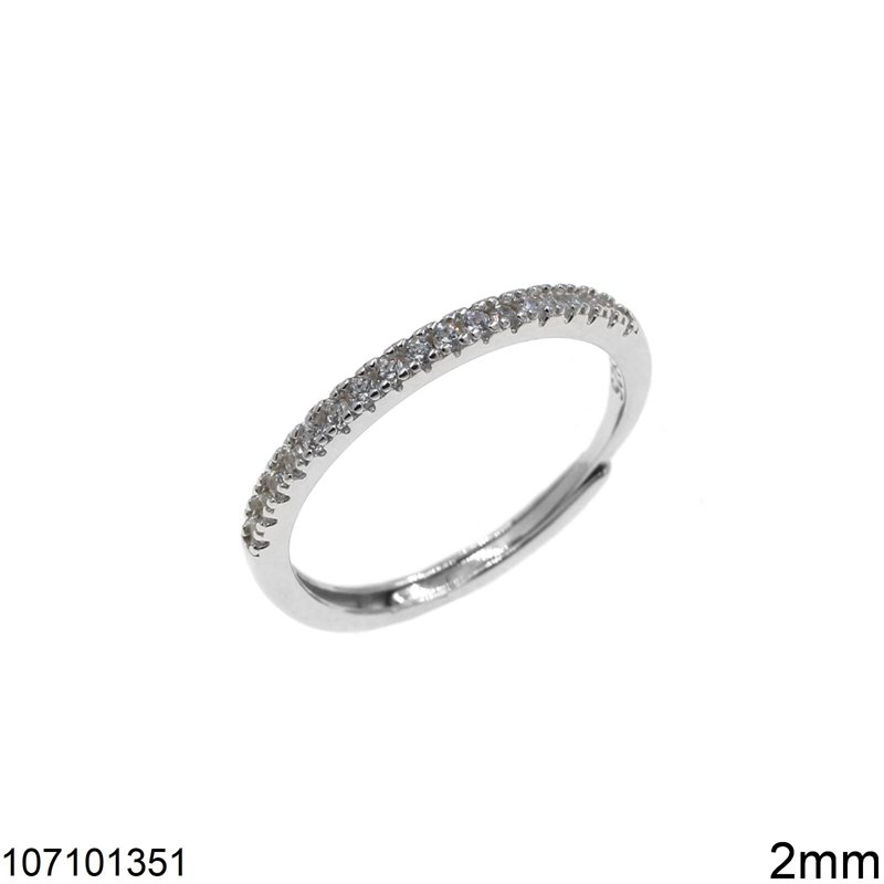 Silver 925 Ring with Zircon 2mm, Rhodium Plated