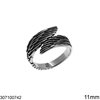 Stainless Steel Ring Feather 11mm, Oxidised