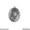 Stainless Steel Oval Pendant Hand Holding Rhinestone 24x16mm