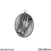 Stainless Steel Oval Pendant Hand Holding Rhinestone 24x16mm
