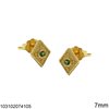 Silver 925 Stud Byzantine Rombus Earrings with Zircon 7mm