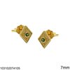 Silver 925 Stud Byzantine Rombus Earrings with Zircon 7mm